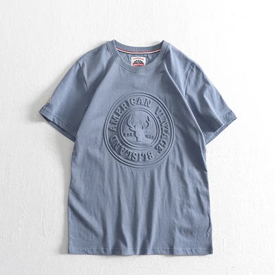 Summer American Retro Short-sleeved O-neck 3D Letter Printed T-shirt Men's Fashion Simple 100% Cotton Washed Casual Sport Tops