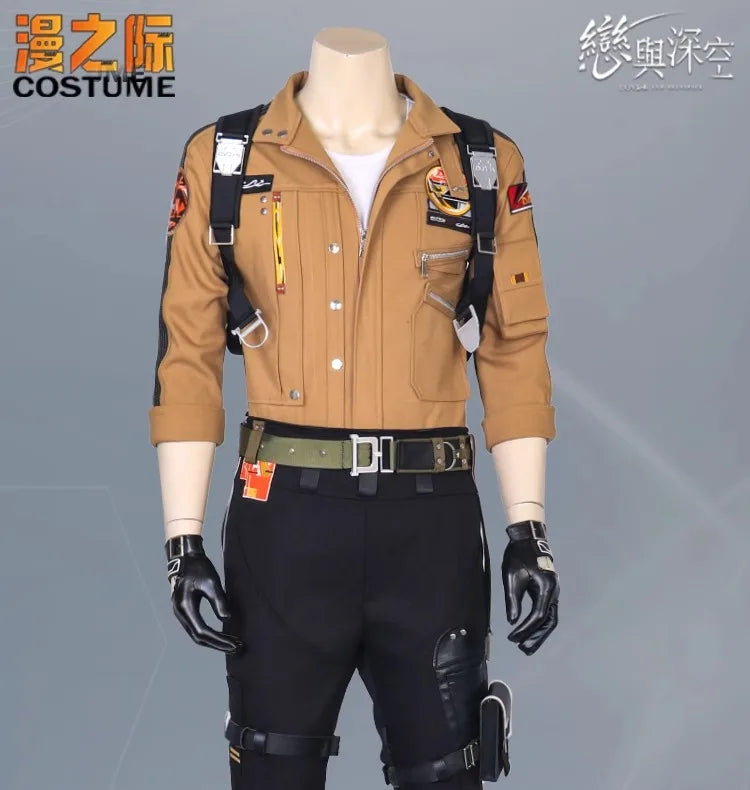iCoser Love and Deepspace Caleb Cosplay Costume Wig Brown Flying Jacket Supersonic Uniforms Carnival Halloween Party Women Men
