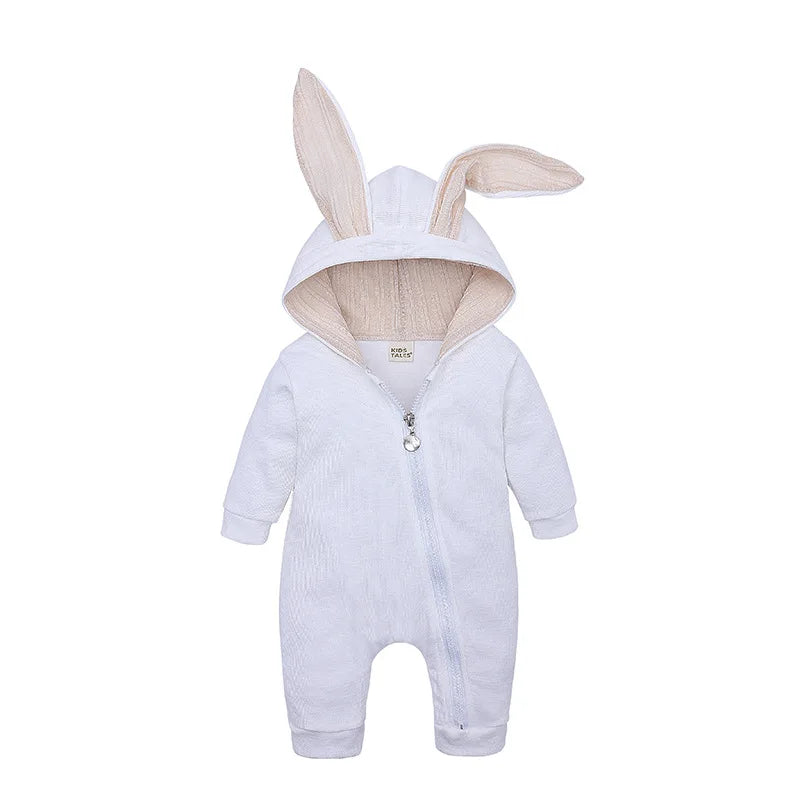 Boys Long Sleeved Clothing Baby Children Big Ears Rabbit Bodysuit Girl Baby Hooded Zipper Creeper Romper 0 to 3 6 9 12 18 Months
