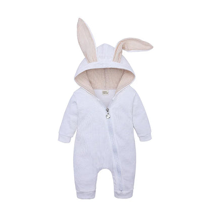 Boys Long Sleeved Clothing Baby Children Big Ears Rabbit Bodysuit Girl Baby Hooded Zipper Creeper Romper 0 to 3 6 9 12 18 Months