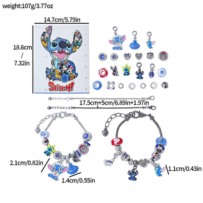 New Disney Stitch  24-Grid Christmas Countdown Calendar Blind Box - Alloy Bracelet Gift Set For Halloween & Xmas