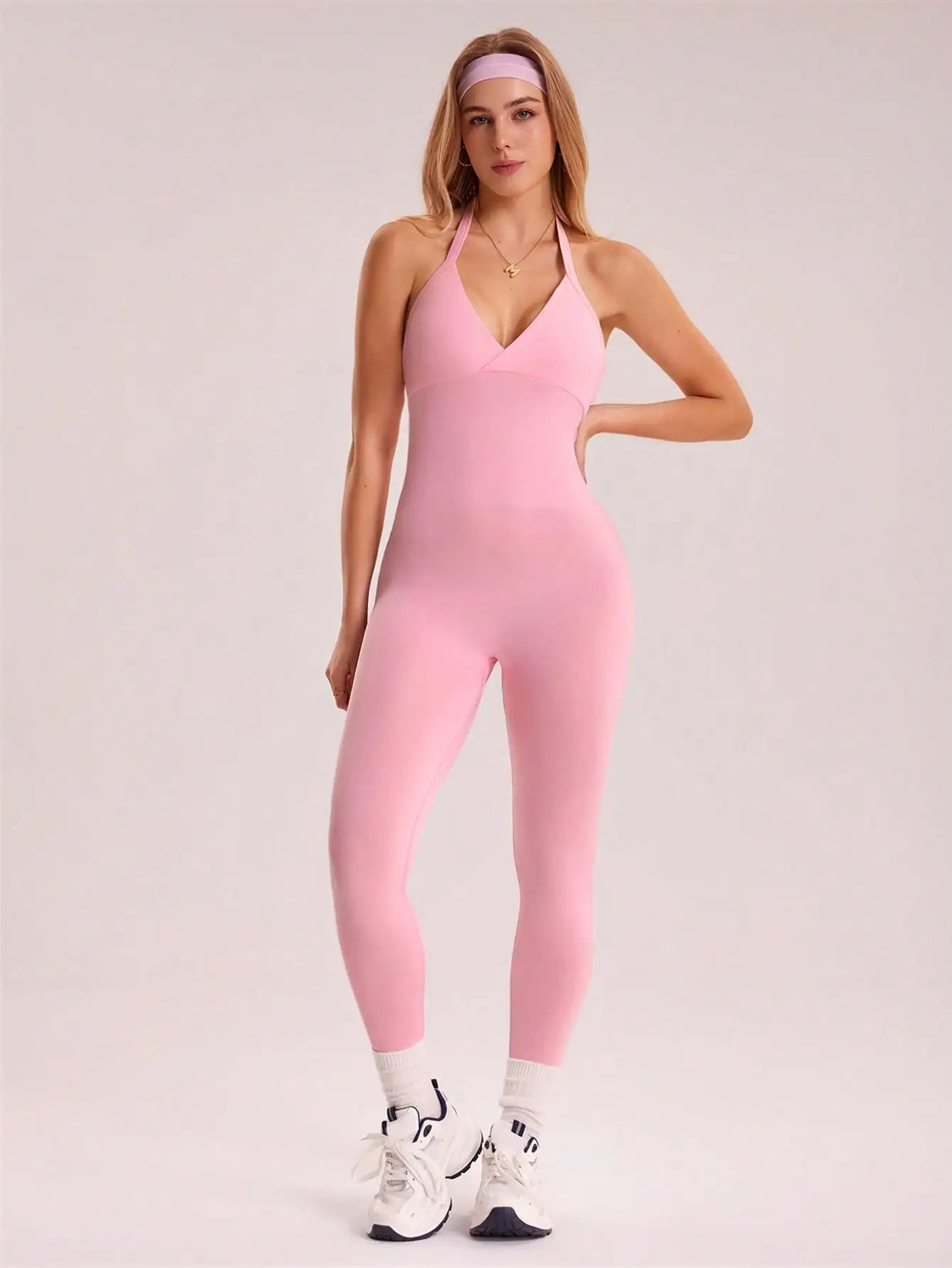 Women’s Seamless Elastic Vest-Style Sports Jumpsuit with Pocket - Solid Color