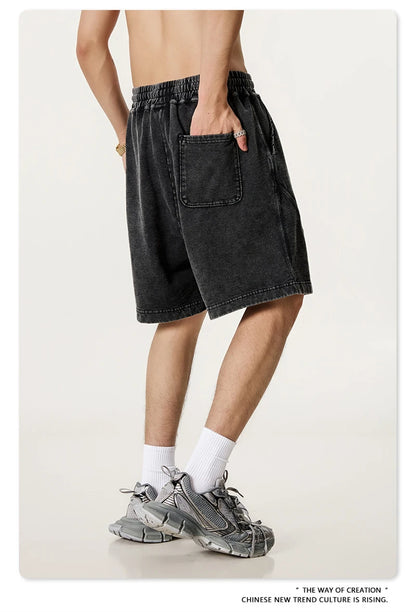 ZODF New Men Fire Snowflake Washed 330gsm Shorts Unisex High Street Summer Distressed Sport Cotton Shorts HY1028