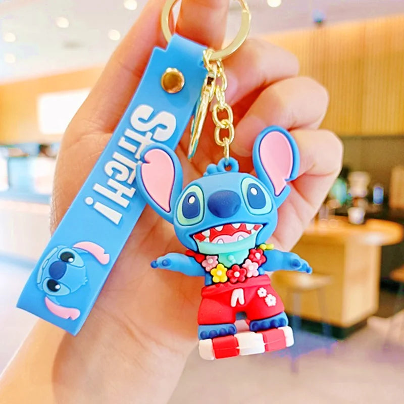 Wholesale Anime Disney Keychain Mickey Mouse Minnie Lilo & Stitch Cartoon Keyring Key Chain Car Pendant Kids Toys Gift