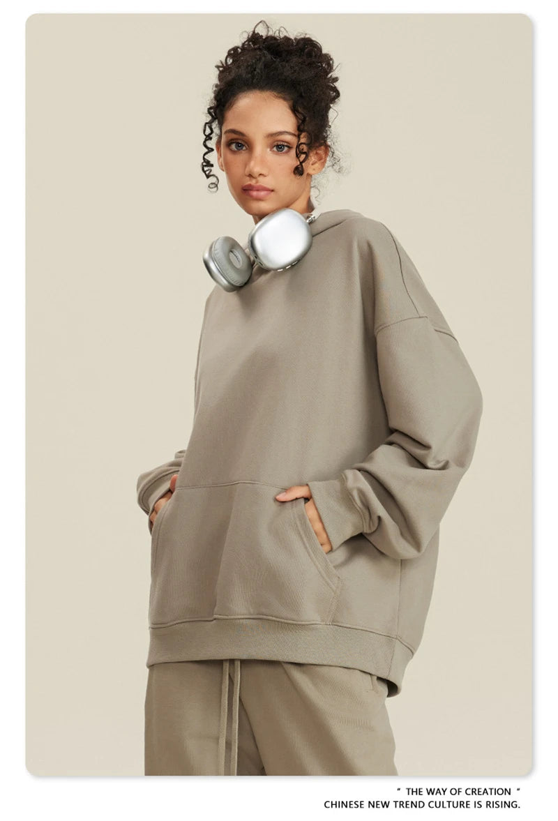 ZODF New Winter 440gsm Terry Hooded Hoodies For Men Retro Unisex Couple Loose Oversized Solid Pullovers Streetwears HY0664