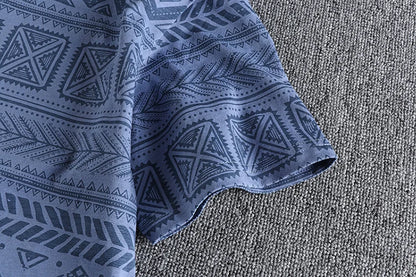 6013# Summer New American Retro Short Sleeve O-neck Geometric Printed T-shirt Men's Fashion 100% Cotton Washed Loose Casual Tops