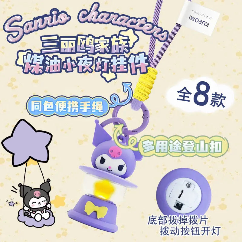 Original Sanrio Keychain Creative Hello Kitty Night Light Keyring Cinnamoroll My Melody Kuromi Key Chain Schoolbag Pendant Gifts