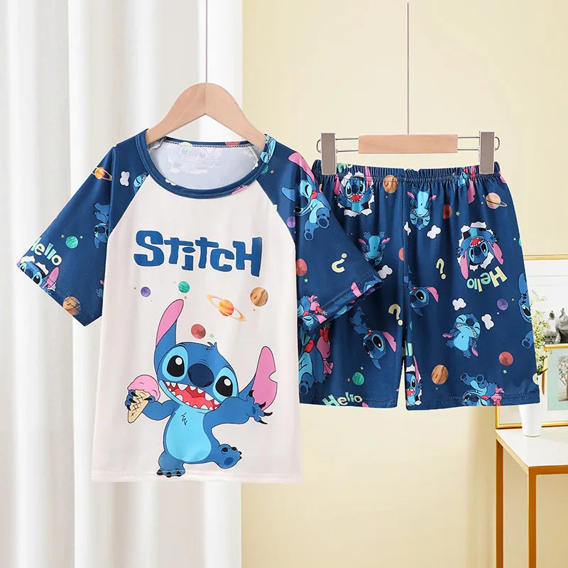 MINISO Boys Pajamas Sets Disney Summer Two Pieces Set 3 to 4 5 6 7 8 9 10 11 12 Years Blue Mickey Mouse Print Children Clothing