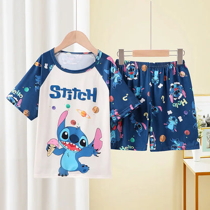 MINISO Boys Pajamas Sets Disney Summer Two Pieces Set 3 to 4 5 6 7 8 9 10 11 12 Years Blue Mickey Mouse Print Children Clothing