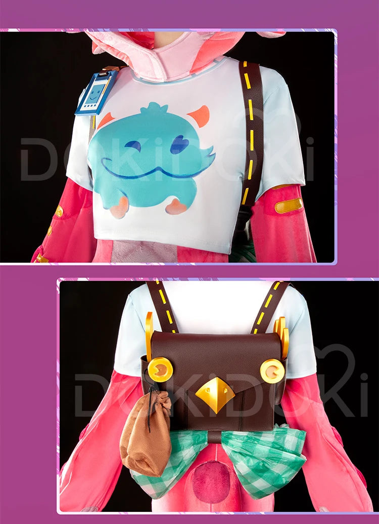 Neekoo Cosplay Costume Game Cosplay DokiDoki-R Neekoo Skin Super Fan Cosplay Women Cute Red Plush Costume Tail