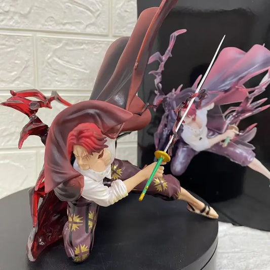One Piece Pirate Four Kings Red Haired Shanks Squatting Figure Cool Battle Scene Pvc Model Ornament Boy Gift Fan Collection Toy