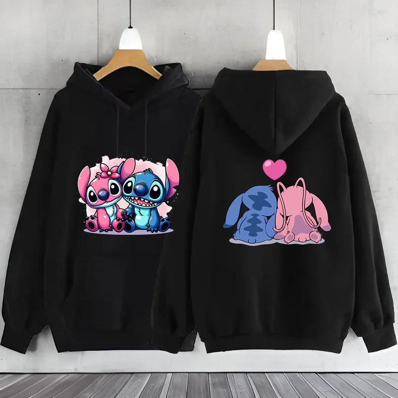 New Women's Jacket Scene Clothing 2000s MINISO Brand Clothing Disney Lilo & Stitch Hood Hoodie Anime Cute Winter Warm Sweatshirt