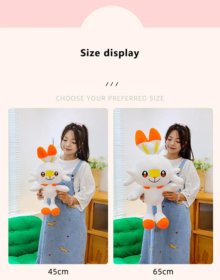 50/90cm Scorbunny Pokemon Large Plush Toys Anime Doll Cute Giant Pokémon Rabbit Cartoon Stuffed Plushie Pillow Gift for Kid Xmas