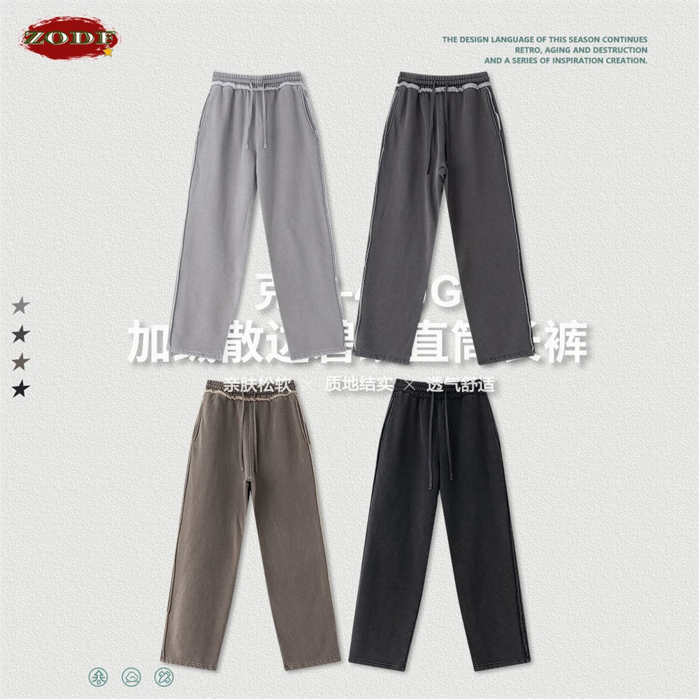 ZODF 2025 Winter Unisex Washed Fleece Straight Pants 400gsm Knitted Warm Loose Trousers HY1093