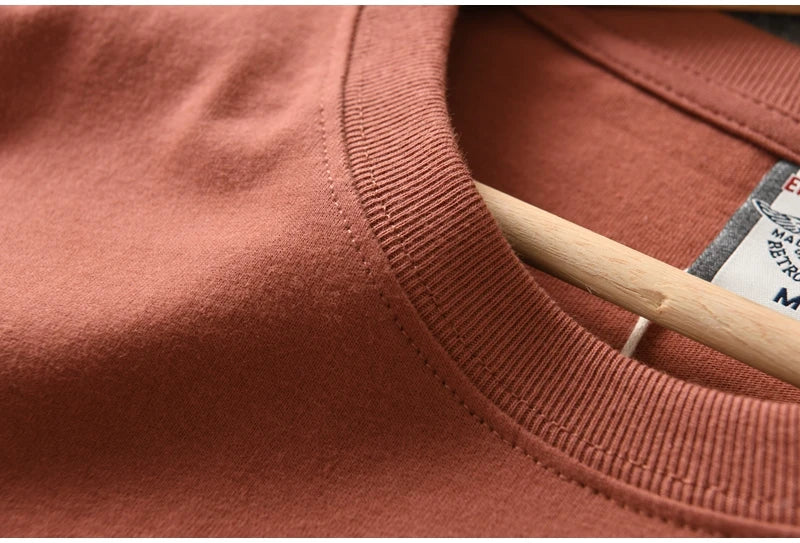 Autumn New American Retro Long Sleeve O-neck Indian Printed T-shirt Men's Fashion 100% Cotton Washed Casual Bottoming Tops