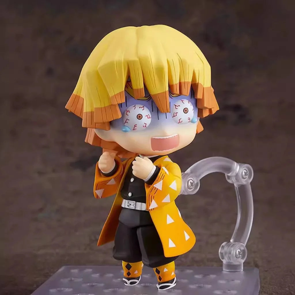 Anime Demon Slayer Zenitsu Q Version Change face Joint mobility Action Figure PVC Model Clay Man Desk Decor doll Toy Gifts boxed