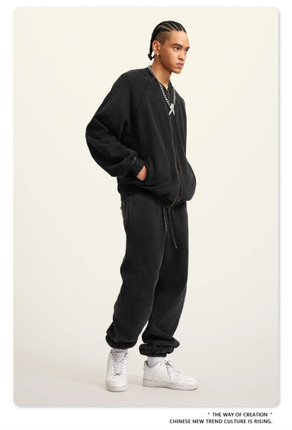 ZODF New Winter Washed Double Zipper Jackets For Men Unisex Loose Heavy Weight 450gsm Raglan Sleeve Cotton Coats HY0654