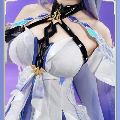 iCoser Genshin Impact Skirk Cosplay Costume Wig Dress New Skin Uniform Headwear Metal Props Halloween Party Women Girls Carnival