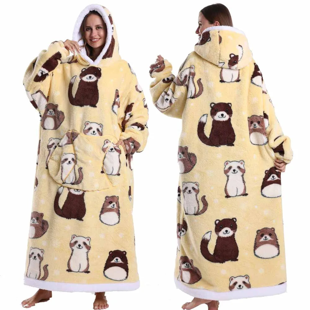 Man Pajamas Winter Long Men Bathrobe with Hood Luxury Fluffy Woman Dressing Gown Warm Halloween Pijamas Home Wear Towel Robe