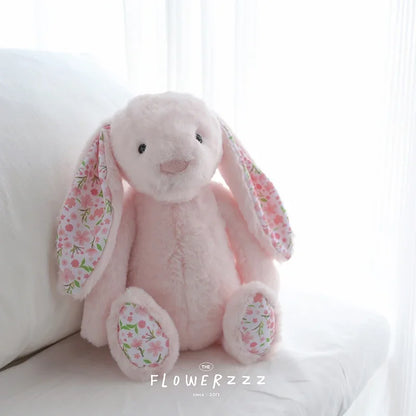 30cm Cartoon Floral Rabbit Plush Toy Pink White Bonnie Rabbit Stuffed Animal Doll Children's Room Decor Birthday Gift For Girl
