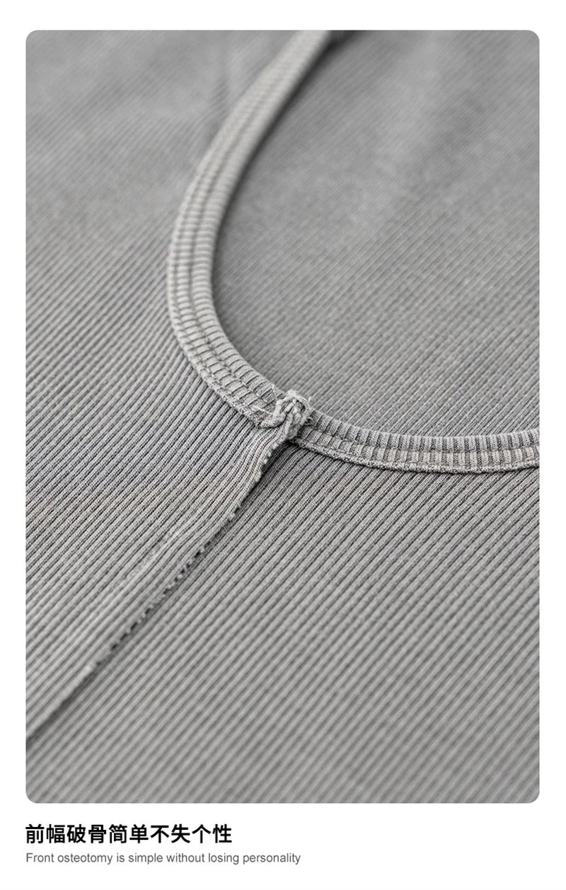 ZODF Women Retro 2025 Summer 275gsm U Collar Washed T-Shirts Hotsweet Girls Sexy Slim Fit T Shirt Brand Tees HY0992