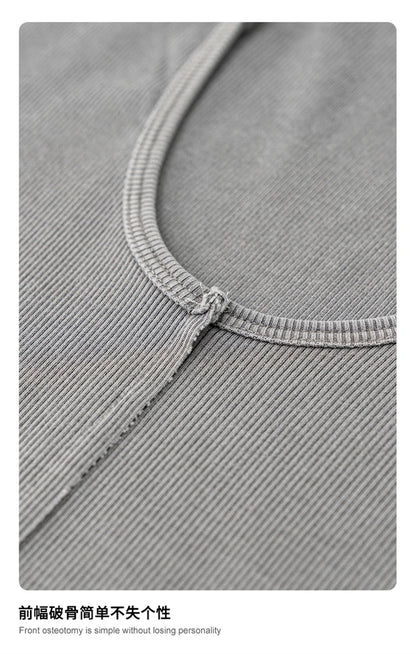 ZODF Women Retro 2025 Summer 275gsm U Collar Washed T-Shirts Hotsweet Girls Sexy Slim Fit T Shirt Brand Tees HY0992