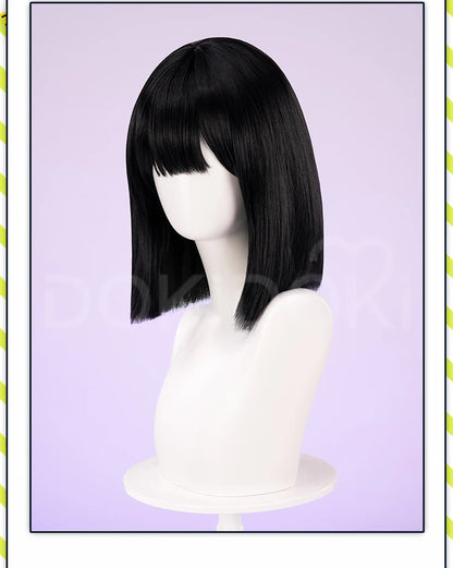 IN STOCK SUA Wig Anime Cosplay Wig Alien Stage DokiDoki Women 35cm Black Short Hair Ear Clips Heat Resiatant Hair Free Wig Cap