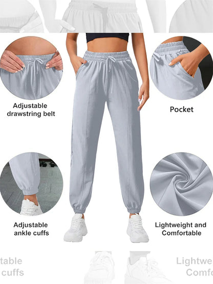 Loose running and fitness pants, women's side pockets, outdoor casual sports pants, ankle tied yoga pants