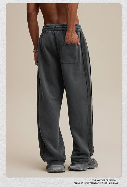 ZODF Vintage Man Winter Washed Fleece Straight Pants Unisex Distressed 360gsm Knitted Warm Trousers Brand Bottoms HY1092