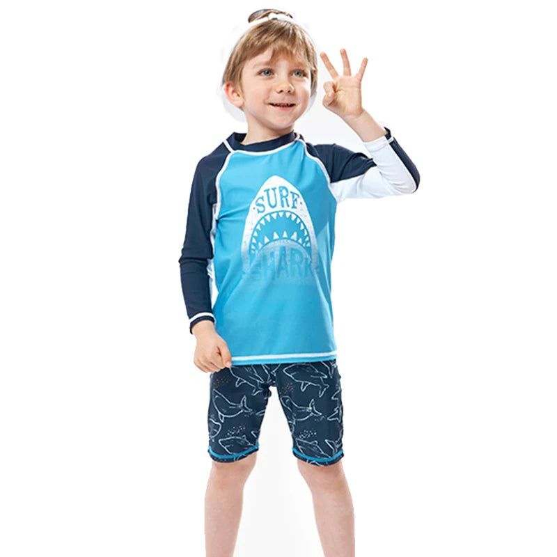 2025 Boys Swim Wear Two Pieces Set 3 to 4 5 6 7 8 9 10 11 12 Years Toddler Shark Print Infantil Long Sleeve Kids Swimming Suits