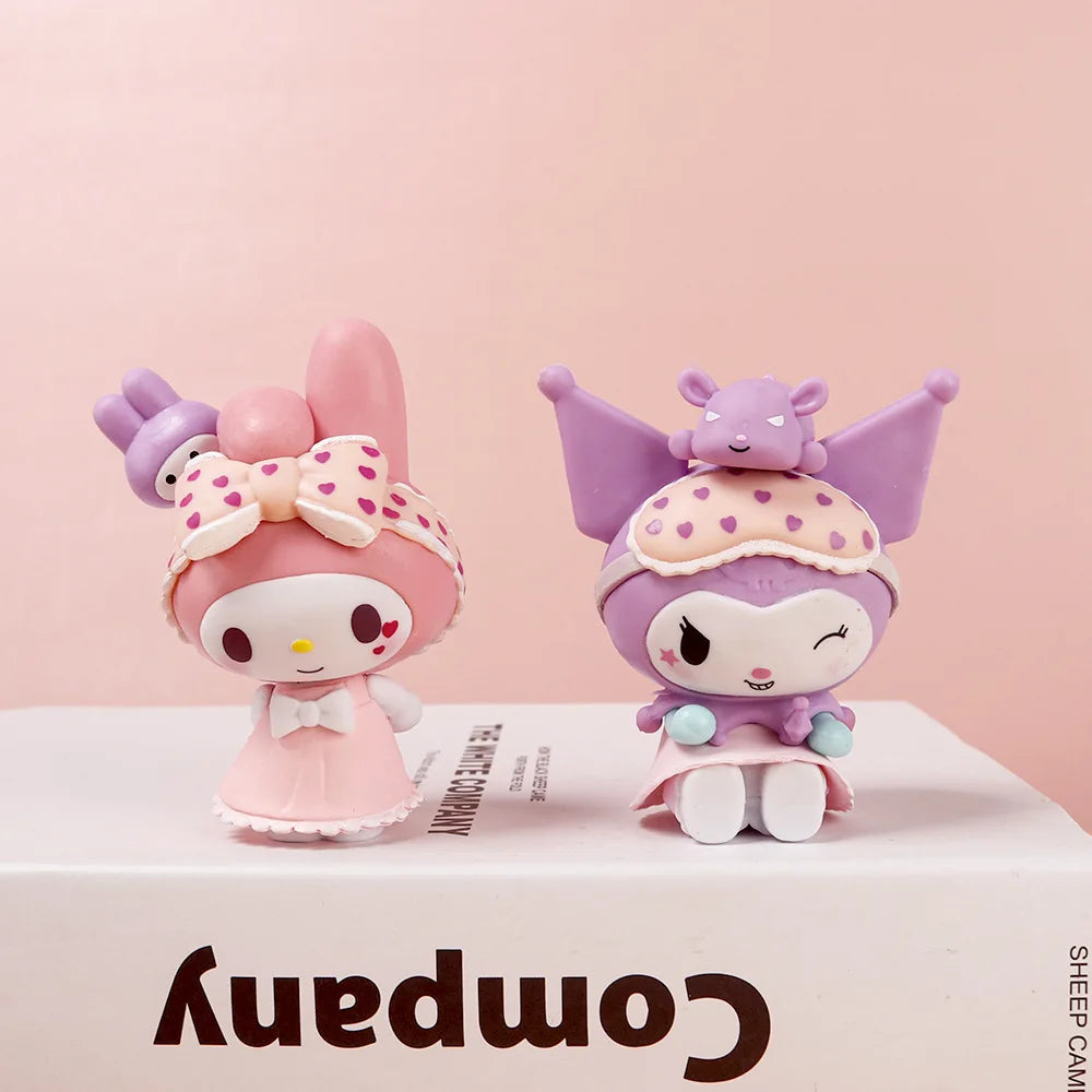 6Pcs-Set Sanrio Anime Figure Pajamas Sweetheart Kawaii Kuromi My Melody Doll action Cute Decoration Toys For children Gift