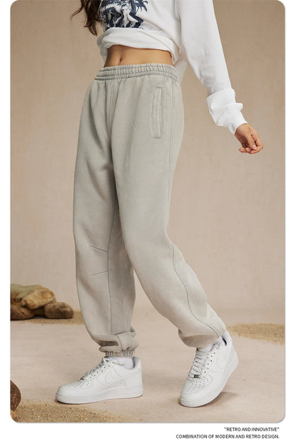 ZODF Retro Winter 360gsm Batik Washed Fleece Sweatpants Unisex Loose Drawstring Warm Joggers HY0714