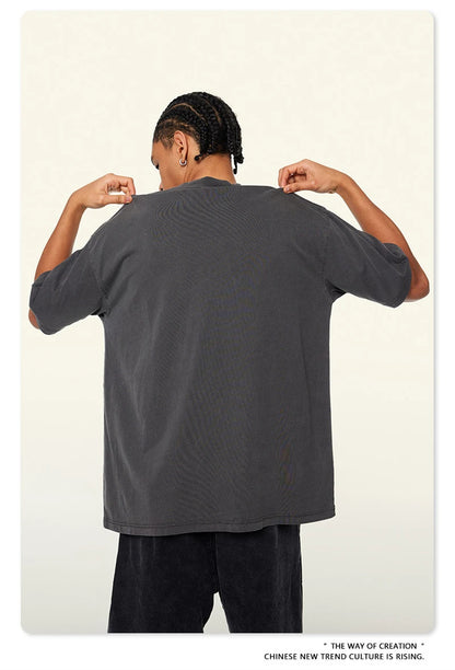 ZODF New Spring Summer 200gsm Washed Cotton T Shirts For Men Unisex Women Retro Casual Basic Solid T-Shirt Brand Tees HY0775