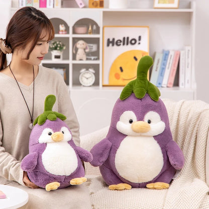 25-60cm Creative Purple Penguin Plushie Cute Penguin Cosplay Vegetable Eggplant Plush Toy  Kawaii Home Decor Pillow