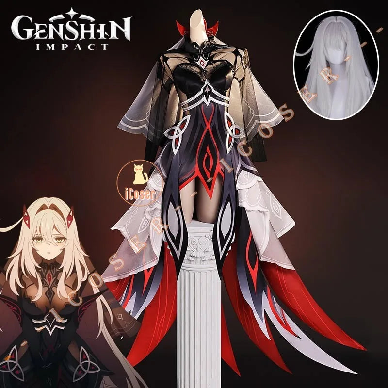 Genshin Impact Ronova Cosplay Costume Wig Dress Uniform Headwear Four Shades Halloween Party Women Girls Carnival Props iCoser