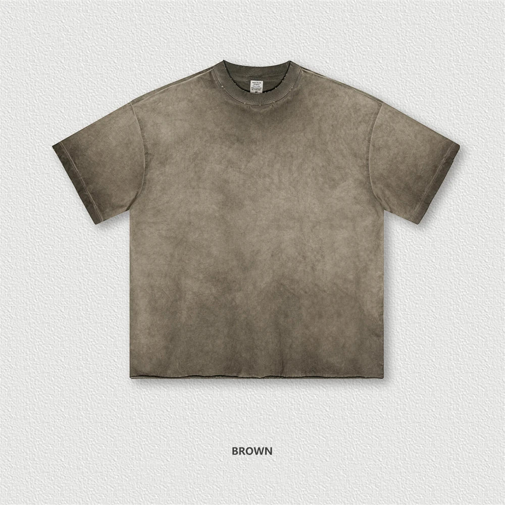 ZODF Fashion 2024 250gsm Washed Distressed T-Shirts For Men Unisex Women Retro Cotton Relax Fit T Shirt Brand Tees HY0838