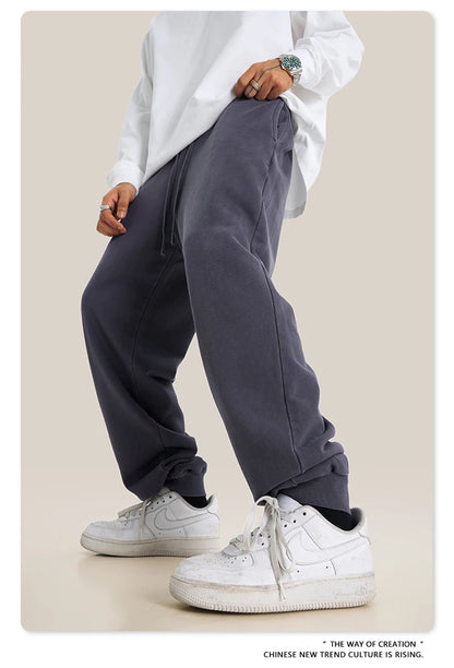 ZODF Retro Men Washed 380gsm 100% Cotton Sweatpant Unisex Loose Sport Solid Joggers Pants For Spring Autumn  HY0901
