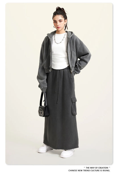 ZODF Retro 2025 Winter Women Short Zipper Hoodies Female Girls Loose 355gsm Thick Fleece Hooded Zip-up Coat Streetwears HY0448