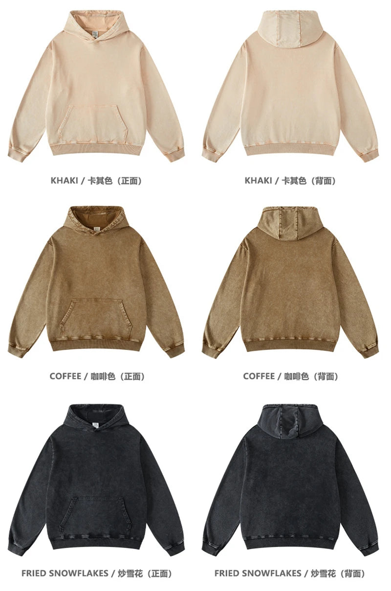 ZODF Retro Men Heavyweight Washed Cotton Hoodies Unisex Loose Thick 420gsm Hooded Sweatshirts Pullovers Coats HY0466