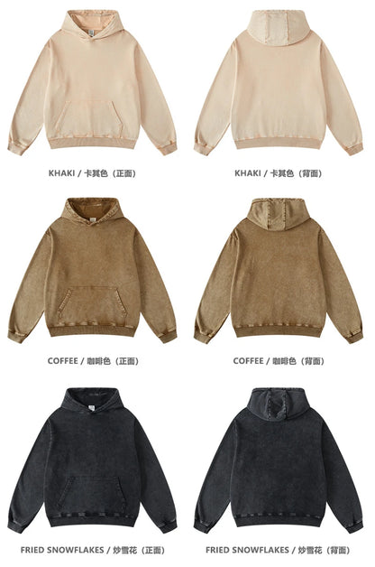 ZODF Retro Men Heavyweight Washed Cotton Hoodies Unisex Loose Thick 420gsm Hooded Sweatshirts Pullovers Coats HY0466