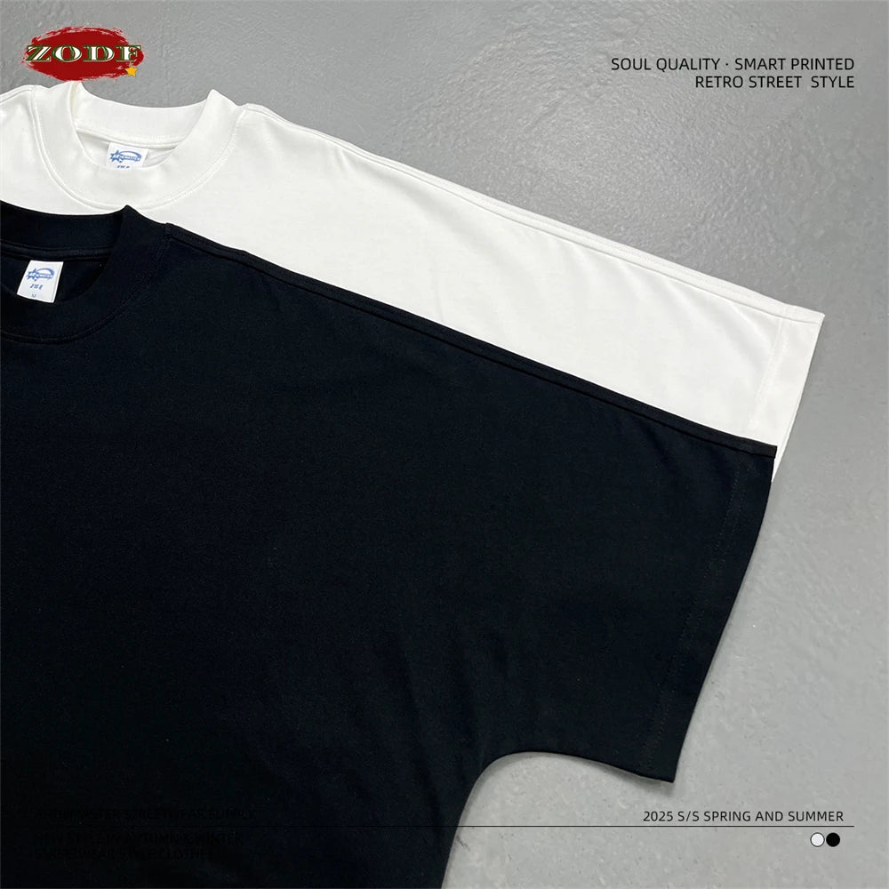 ZODF Trendy 2025 Summer Men’s 275gsm Cotton Seamless Oversized O-Neck Casual T-Shirt HY1030