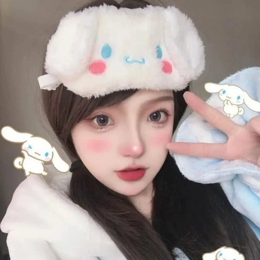 New Kawaii Sanrio Cinnamoroll Plush Eye Mask Anime Cinnamoroll Blackout Eye Mask Lunch Break Sleep Ladies Eye Protection