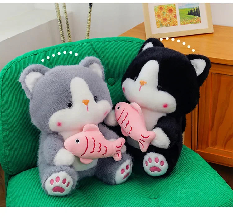 45cm Kawaii Stuffed Toys Lace Scarf Cat Plush Doll Fluffy Soft Cat Baby Doll Cute Cartoon Cat Stuffed Toy Home Decor Kid Gifts
