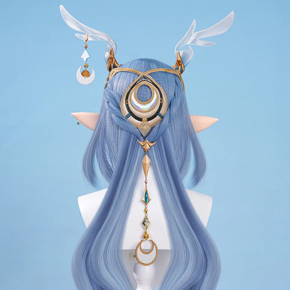 Genshin Impact Lauma Cosplay Costume Wig Dress Uniform Headwear Earrings Frostmoon Scions Halloween Party for Women Girls iCoser