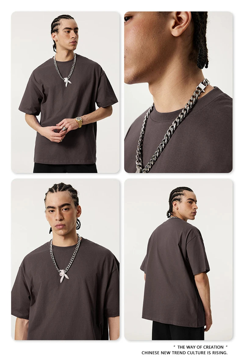 ZODF New 2025 Spring Summer 235gsm Solid Cotton T-Shirts For Men Women Unisex Loose Basic T Shirt Tees Brand Tops HY0970