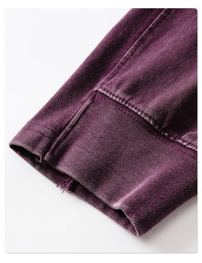 ZODF Retro 285gsm Batik Washed Cotton Man's T-Shirts Unisex Solid Loose Distressed Patchwork Full Sleeve Tee Shirt Tops HY1161