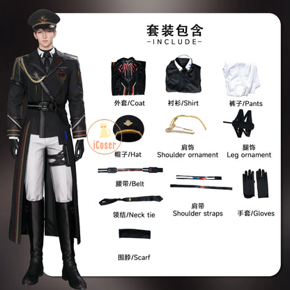 iCoser Love and Deepspace Caleb Cosplay Costume Wig Farspace Colonel Uniform Cap Coat Halloween Party Women Men Carnival Props