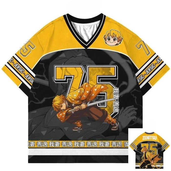 Demon Slayer Zenitsu Agatsuma Anime Series Number 75 Jersey Oversize Kpop Baseball Hockey Outfit T-shirt Daily Unisex Tops Tees
