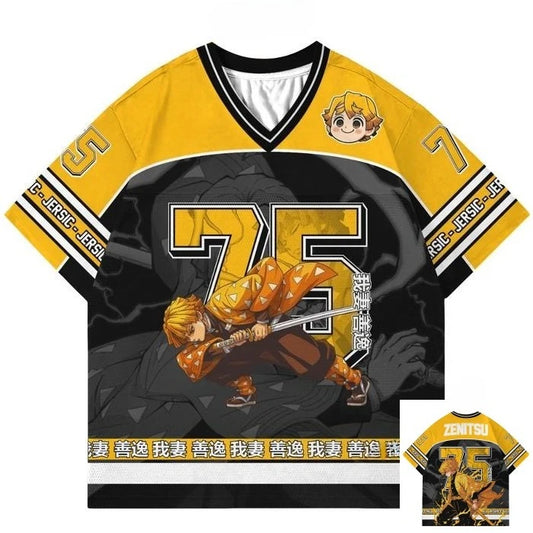 Demon Slayer Zenitsu Agatsuma Anime Series Number 75 Jersey Oversize Kpop Baseball Hockey Outfit T-shirt Daily Unisex Tops Tees
