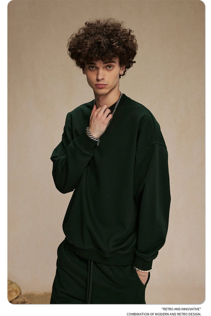 ZODF 2024 Autumn Winter Men's Basic O-Neck Sweatshirt Unisex Loose Solid 430gsm Terry Pullovers Streetwears HY0910